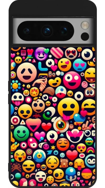 Coque Google Pixel 8 Pro - Silicone rigide noir Emoji Mix Color