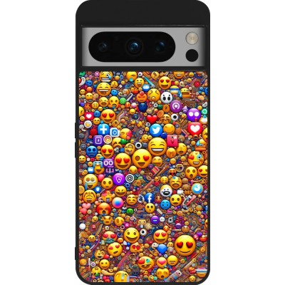 Coque Google Pixel 8 Pro - Silicone rigide noir Emoji mixed