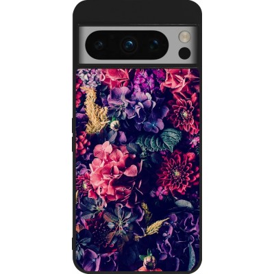 Coque Google Pixel 8 Pro - Silicone rigide noir Flowers Dark