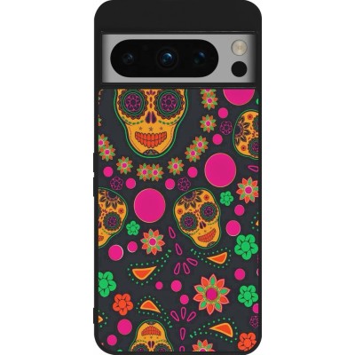 Coque Google Pixel 8 Pro - Silicone rigide noir Halloween 22 colorful mexican skulls