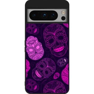 Coque Google Pixel 8 Pro - Silicone rigide noir Halloween 2023 pink skulls