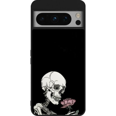 Coque Google Pixel 8 Pro - Silicone rigide noir Halloween 2023 rose and skeleton