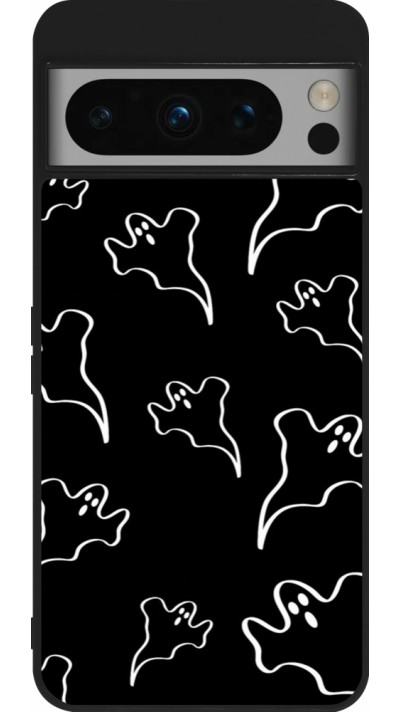 Coque Google Pixel 8 Pro - Silicone rigide noir Halloween 2024 black and white ghosts