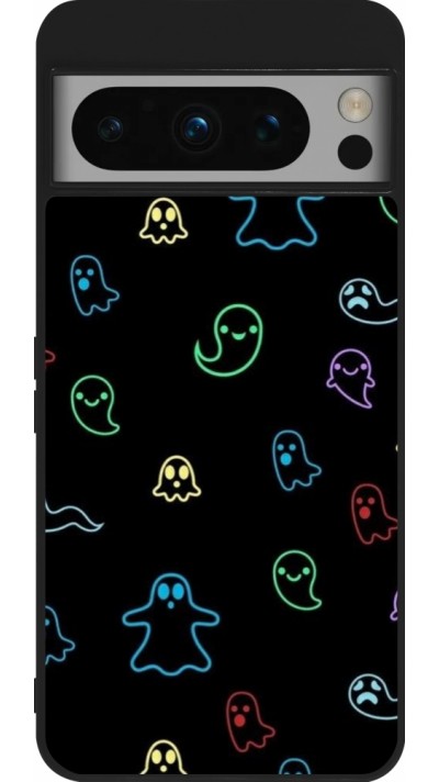 Coque Google Pixel 8 Pro - Silicone rigide noir Halloween 2024 colorful ghosts