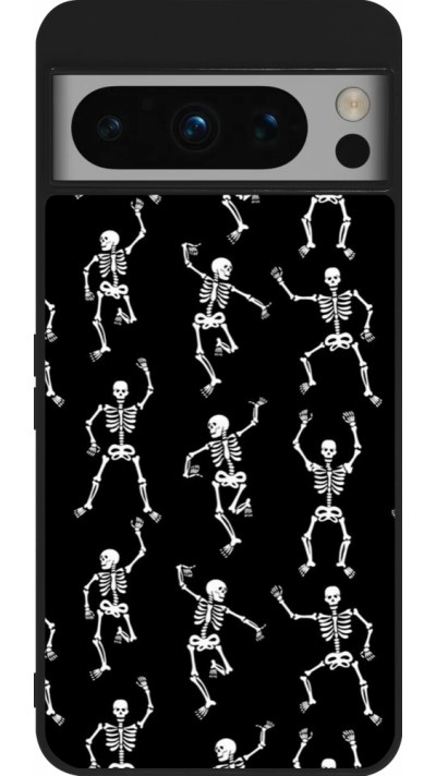 Coque Google Pixel 8 Pro - Silicone rigide noir Halloween 2024 dancing skeleton