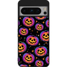 Coque Google Pixel 8 Pro - Silicone rigide noir Halloween 2024 rainbow pumpkins