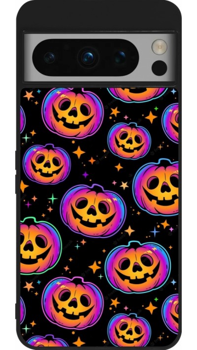 Coque Google Pixel 8 Pro - Silicone rigide noir Halloween 2024 rainbow pumpkins