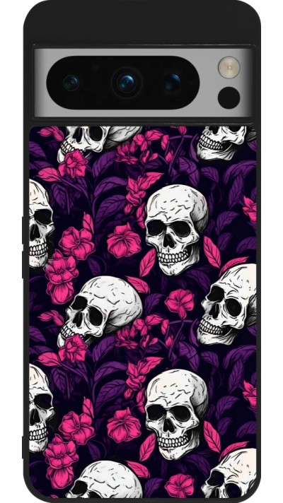 Coque Google Pixel 8 Pro - Silicone rigide noir Halloween 2024 romantic skulls