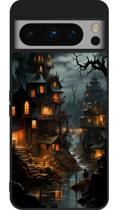 Coque Google Pixel 8 Pro - Silicone rigide noir Halloween 2024 scary town