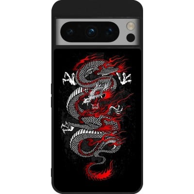 Coque Google Pixel 8 Pro - Silicone rigide noir Japanese style Dragon Tattoo Red Black