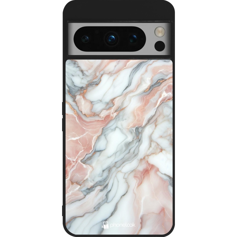 Coque Google Pixel 8 Pro - Silicone rigide noir Marbre Rose Lumineux