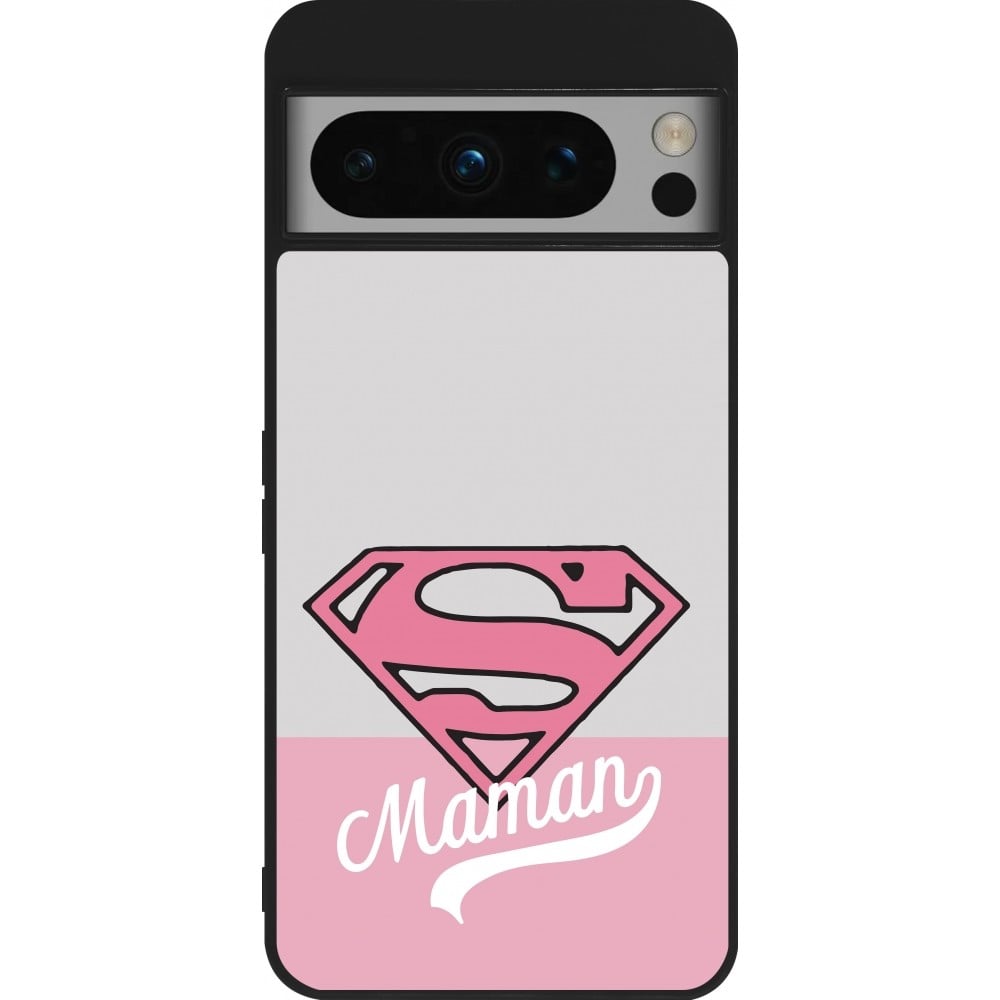 Coque Google Pixel 8 Pro - Silicone rigide noir Mom 2024 Super hero maman