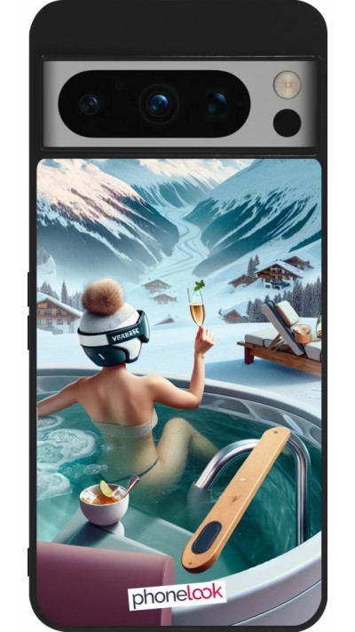 Coque Google Pixel 8 Pro - Silicone rigide noir Montagne Glamour Jacuzzi