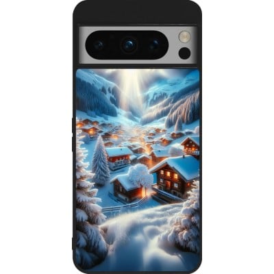 Coque Google Pixel 8 Pro - Silicone rigide noir Mont Neige Lumière