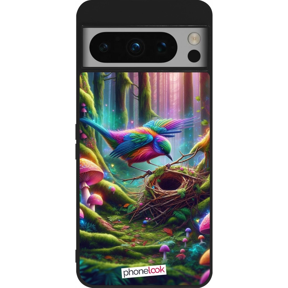 Coque Google Pixel 8 Pro - Silicone rigide noir Oiseau Nid Forêt