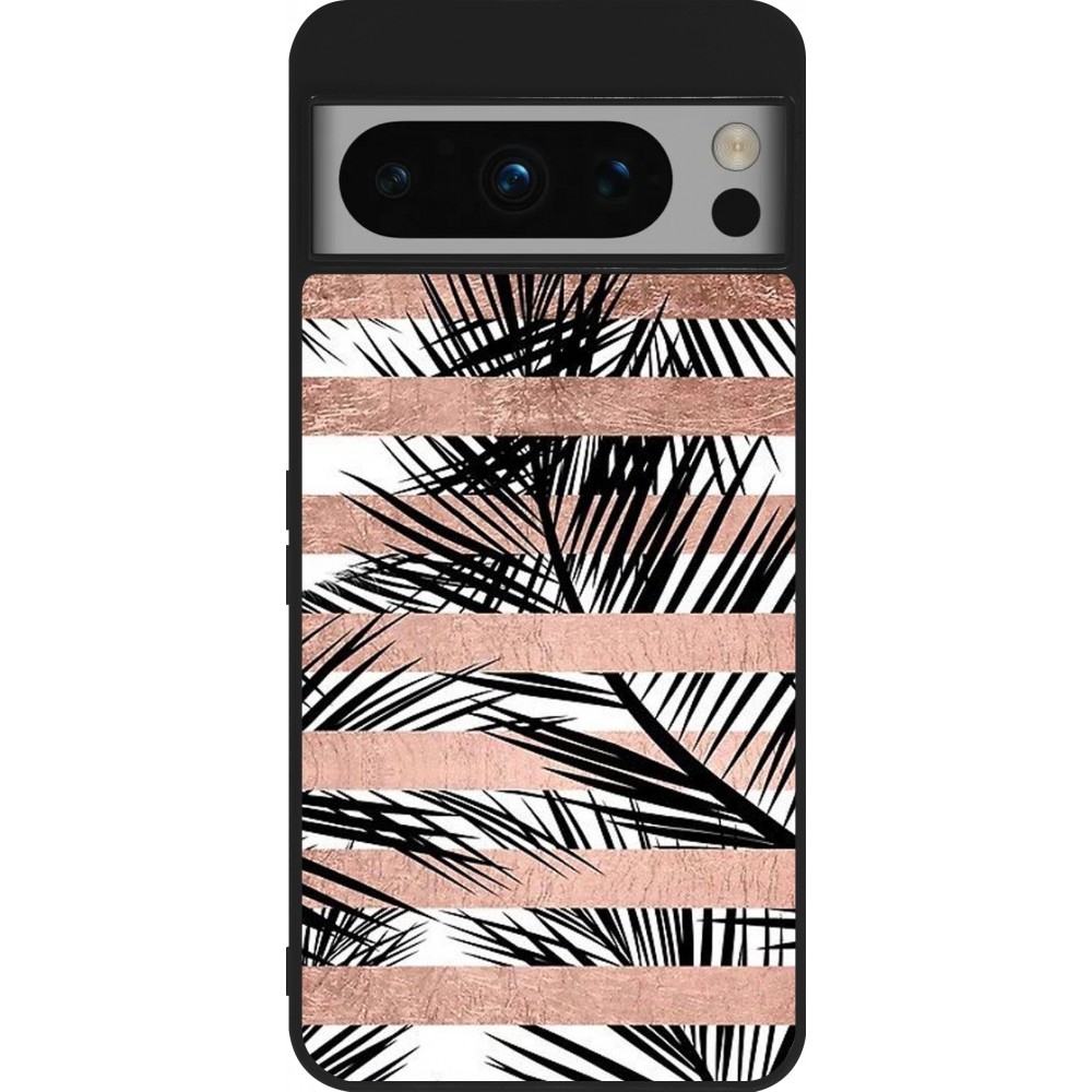 Coque Google Pixel 8 Pro - Silicone rigide noir Palm trees gold stripes