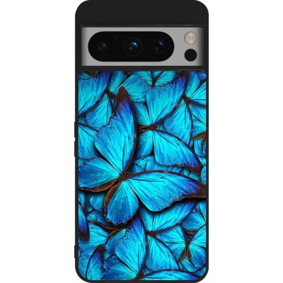 Coque Google Pixel 8 Pro - Silicone rigide noir Papillon bleu