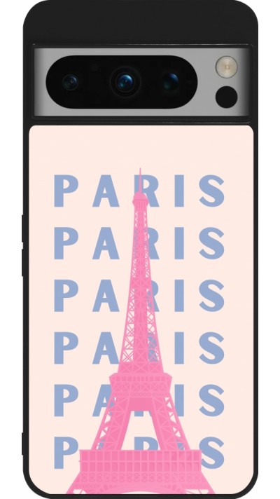 Coque Google Pixel 8 Pro - Silicone rigide noir Paris Pink Print