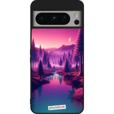 Coque Google Pixel 8 Pro - Silicone rigide noir Paysage Violet-Rose