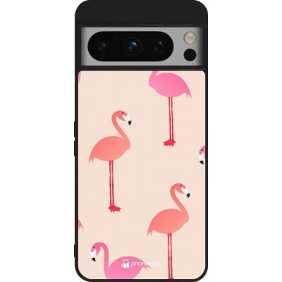 Coque Google Pixel 8 Pro - Silicone rigide noir Pink Flamingos Pattern