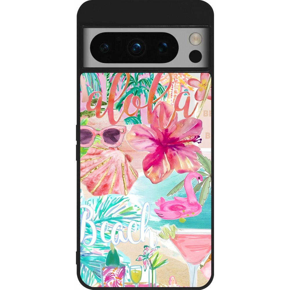 Google Pixel 8 Pro Case Hülle - Silikon schwarz Preppy Collage Aloha