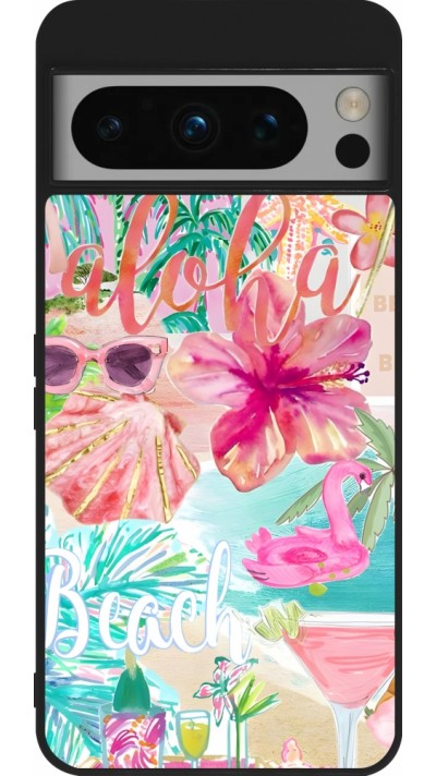 Coque Google Pixel 8 Pro - Silicone rigide noir Preppy Collage Aloha