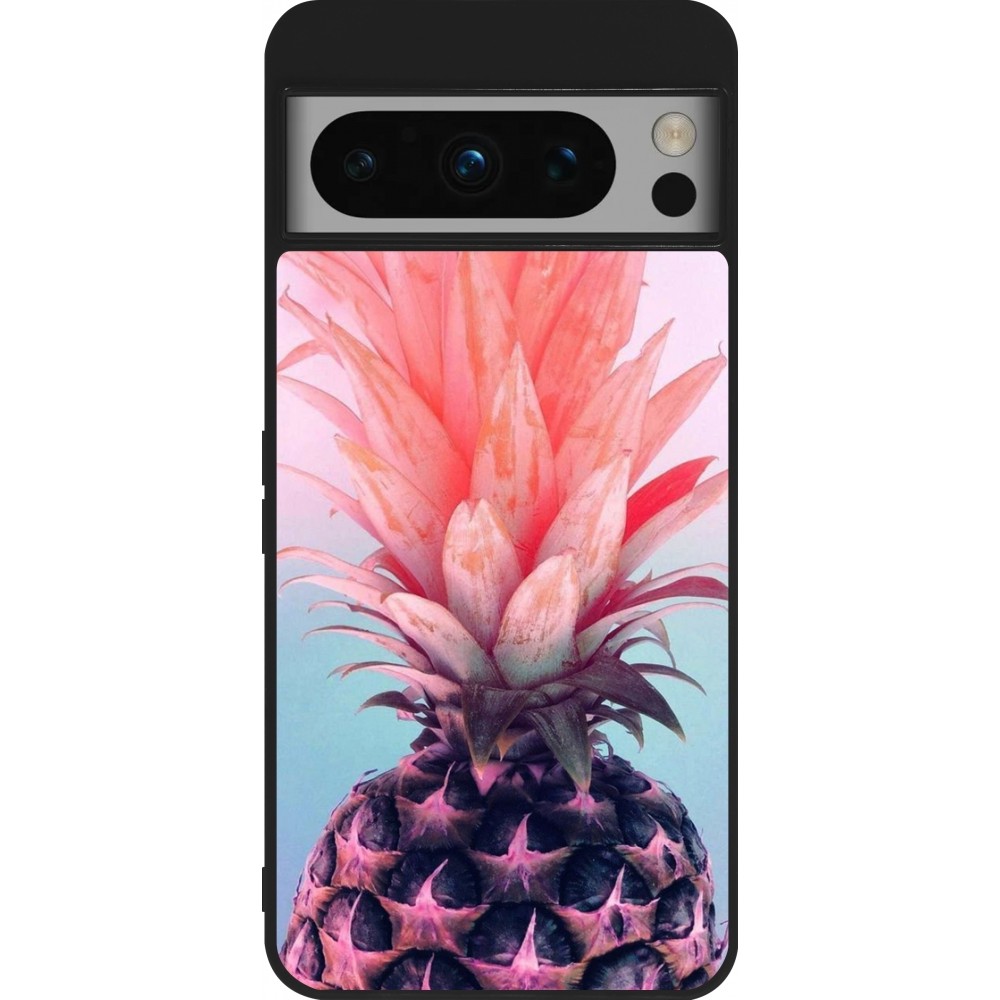 Coque Google Pixel 8 Pro - Silicone rigide noir Purple Pink Pineapple