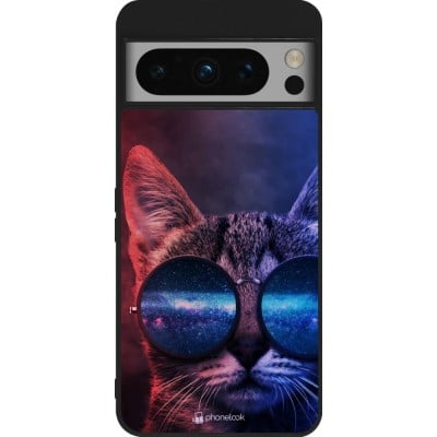 Coque Google Pixel 8 Pro - Silicone rigide noir Red Blue Cat Glasses