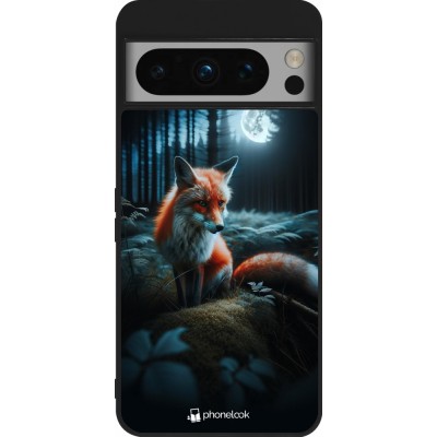 Coque Google Pixel 8 Pro - Silicone rigide noir Renard lune forêt