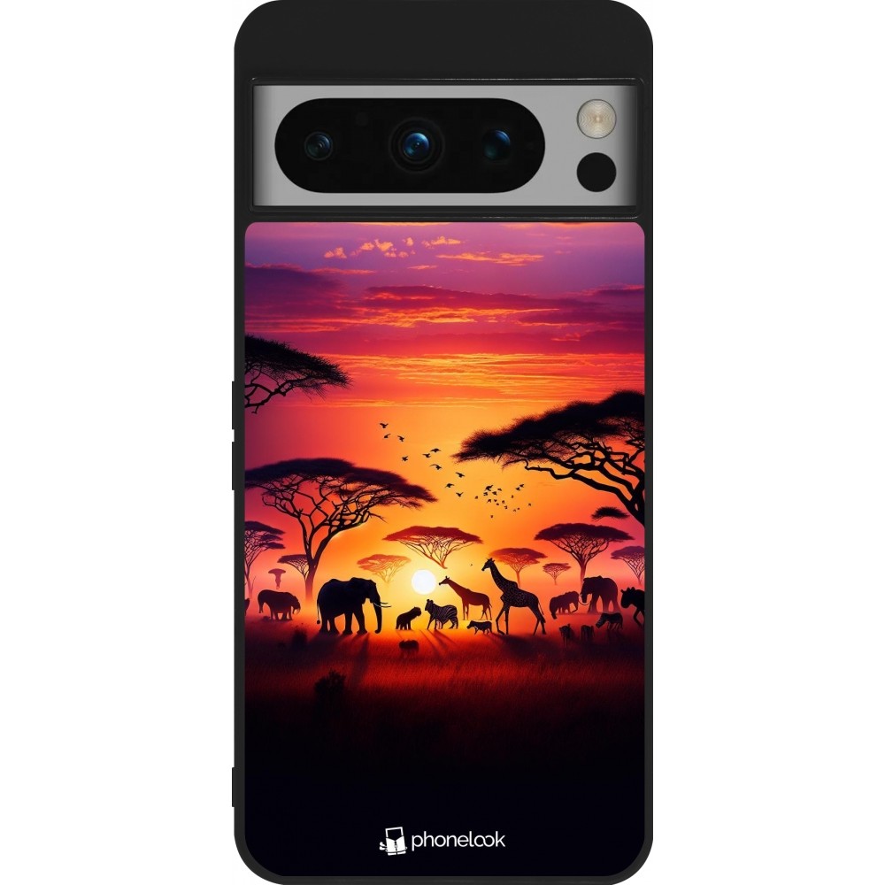 Coque Google Pixel 8 Pro - Silicone rigide noir Safari sunset wildlife