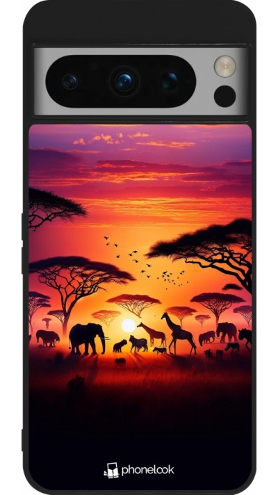 Coque Google Pixel 8 Pro - Silicone rigide noir Safari sunset wildlife