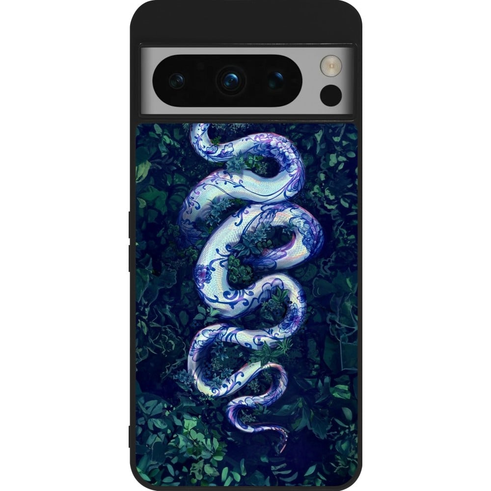 Coque Google Pixel 8 Pro - Silicone rigide noir Serpent Blue Anaconda