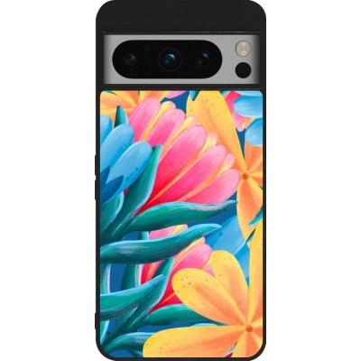 Coque Google Pixel 8 Pro - Silicone rigide noir Spring 23 colorful flowers