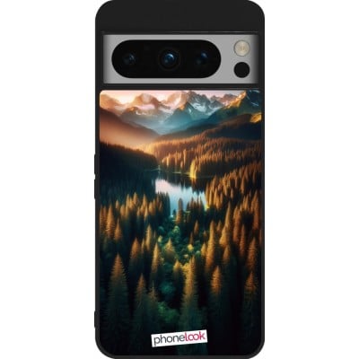 Coque Google Pixel 8 Pro - Silicone rigide noir Sunset Forest Lake