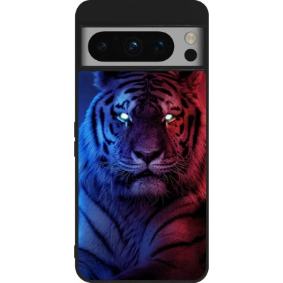 Coque Google Pixel 8 Pro - Silicone rigide noir Tiger Blue Red