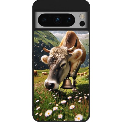 Coque Google Pixel 8 Pro - Silicone rigide noir Vache montagne Valais