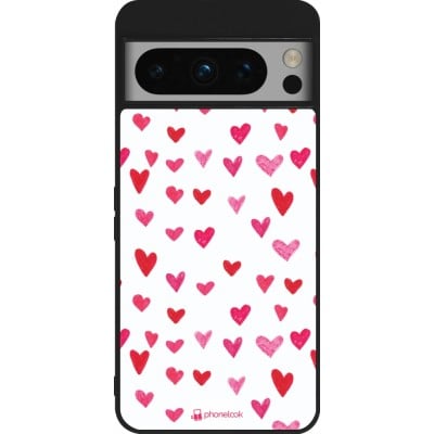 Coque Google Pixel 8 Pro - Silicone rigide noir Valentine 2022 Many pink hearts