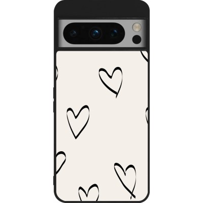 Coque Google Pixel 8 Pro - Silicone rigide noir Valentine 2023 minimalist hearts