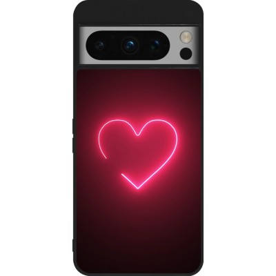 Coque Google Pixel 8 Pro - Silicone rigide noir Valentine 2023 single neon heart