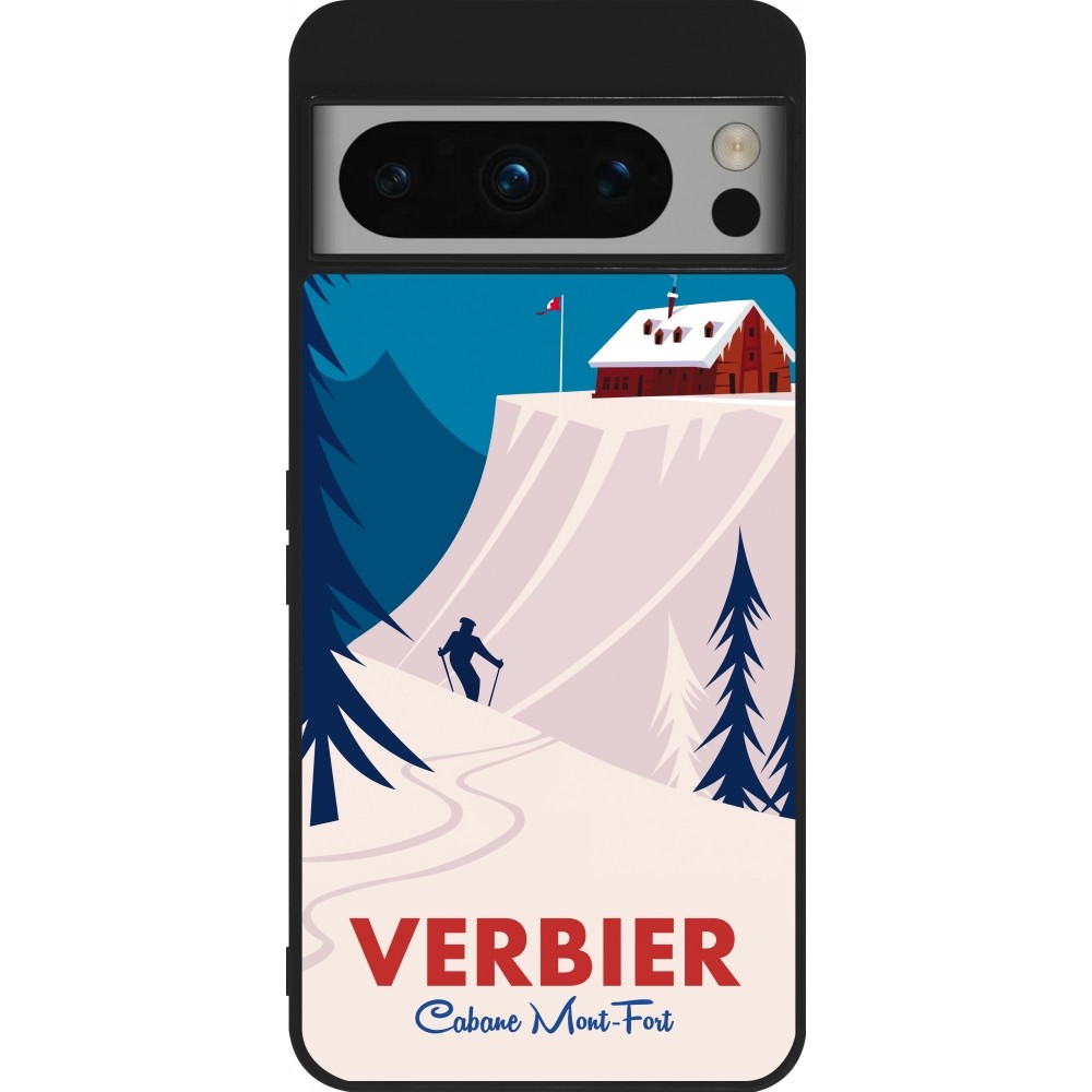 Coque Google Pixel 8 Pro - Silicone rigide noir Verbier Cabane Mont-Fort