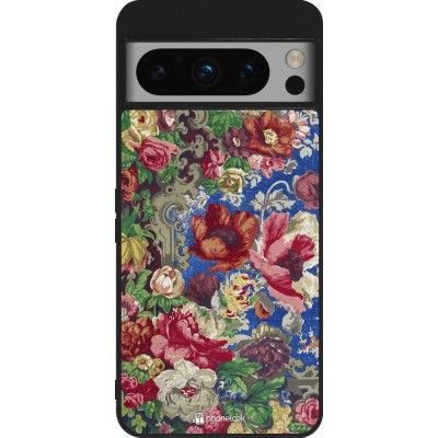 Coque Google Pixel 8 Pro - Silicone rigide noir Vintage Art Flowers