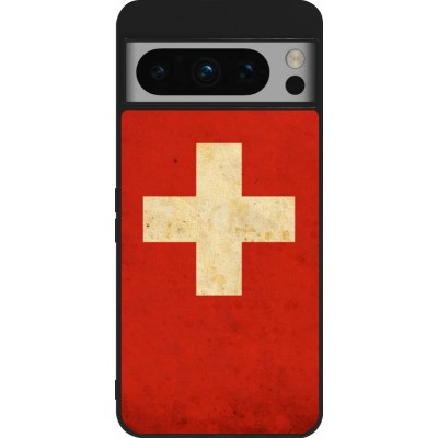 Coque Google Pixel 8 Pro - Silicone rigide noir Vintage Flag SWISS