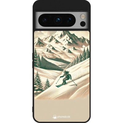 Coque Google Pixel 8 Pro - Silicone rigide noir Vintage Ski Mountain