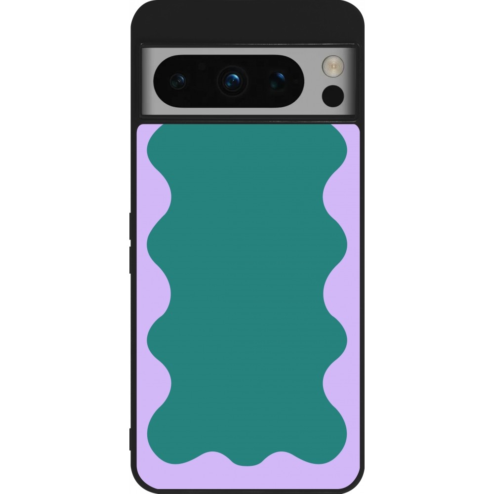 Coque Google Pixel 8 Pro - Silicone rigide noir Wavy Rectangle Green Purple