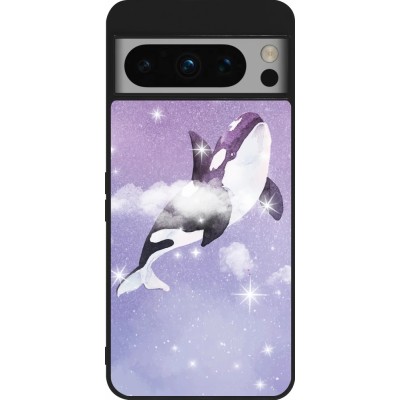 Coque Google Pixel 8 Pro - Silicone rigide noir Whale in sparking stars