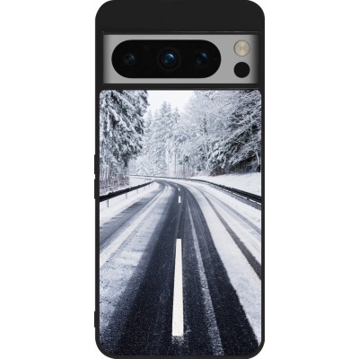 Coque Google Pixel 8 Pro - Silicone rigide noir Winter 22 Snowy Road