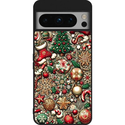 Coque Google Pixel 8 Pro - Silicone rigide noir Noël 2023 micro pattern