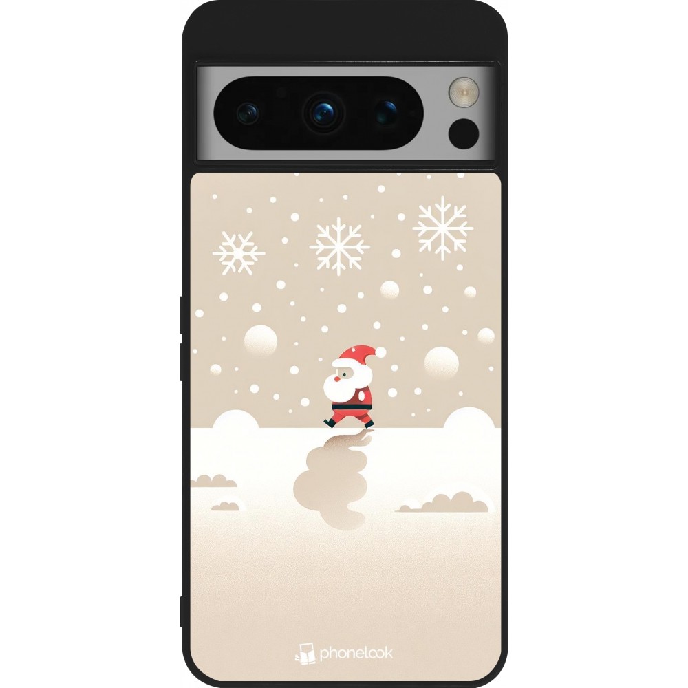 Coque Google Pixel 8 Pro - Silicone rigide noir Noël 2023 Minimalist Santa