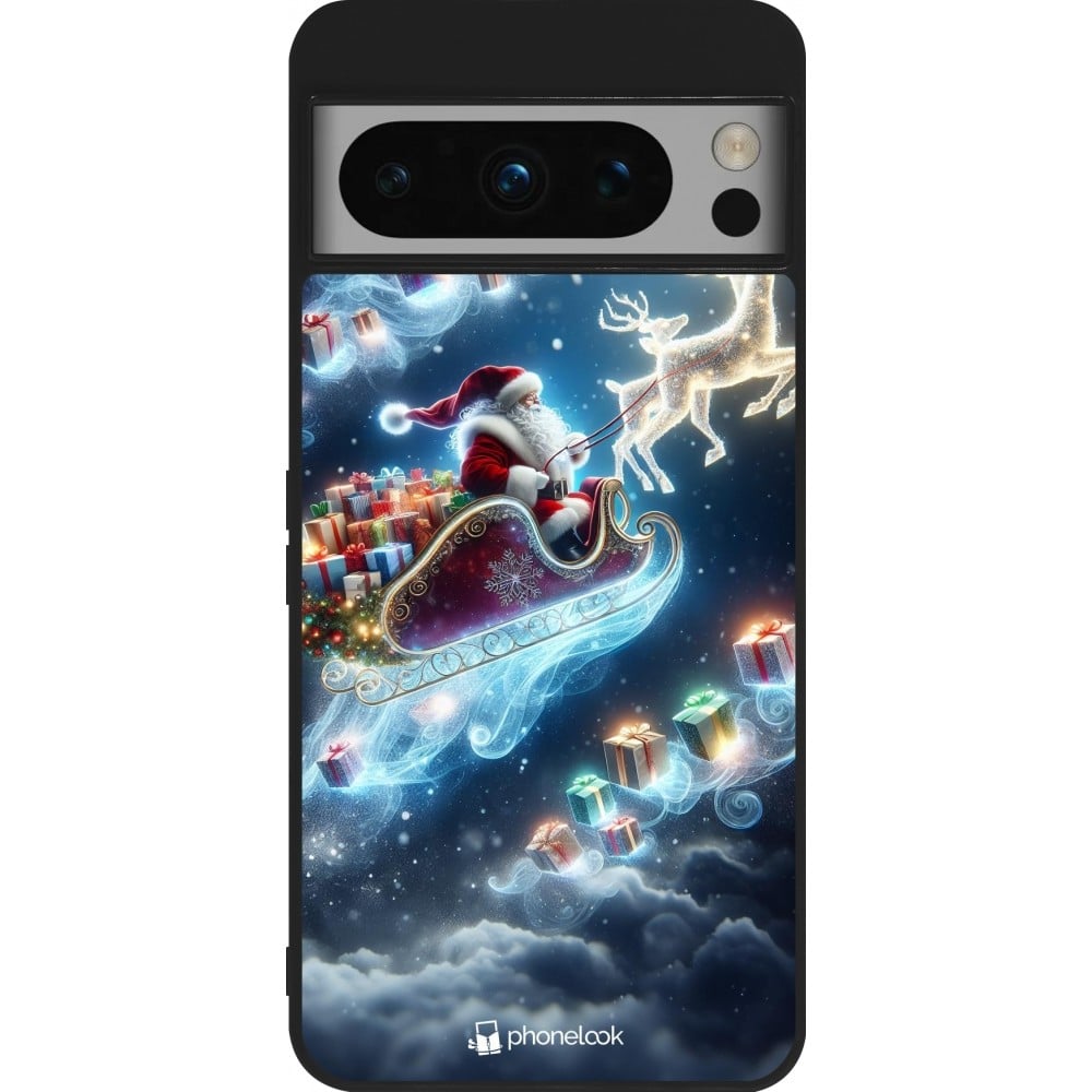 Coque Google Pixel 8 Pro - Silicone rigide noir Noël 2023 Père Noël enchanté