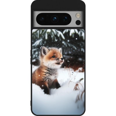 Coque Google Pixel 8 Pro - Silicone rigide noir Noël 2023 Renardeau sapin